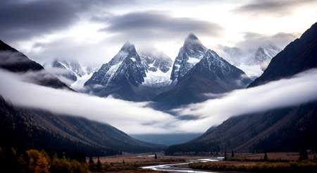 Mountain landscape in the autumn, Alaska, United States of Americaの素材