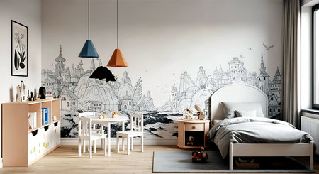 Children's room in the Scandinavian style. 3d rendering. Wallpaper.の素材