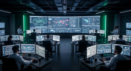 Programmers working on computers in a software developing company office. Teamwork concept.の素材