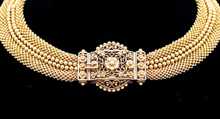 necklace on a black background in close-up. gold braceletの素材