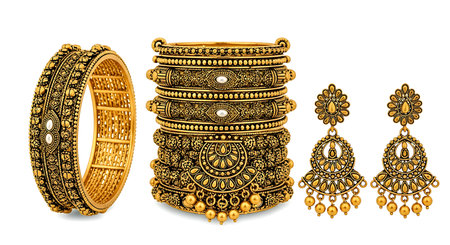 Set of golden bracelets isolated on white background. Vector illustration.の素材