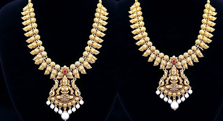 Gold earrings with precious stones on a black background, closeup of photoの素材