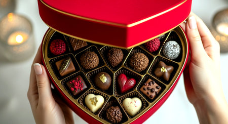 Box of chocolates in woman's hands, close-upの素材