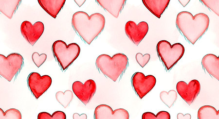 Seamless pattern with watercolor hearts. Hand-drawn illustration.の素材