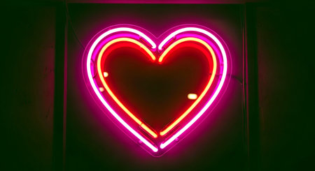 Neon heart sign in the dark. Valentine's day concept.の素材
