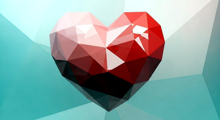 Polygonal red heart on a white background. Vector illustration.の素材