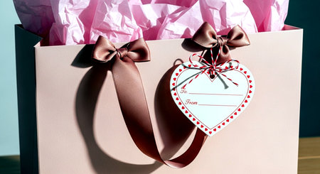 Gift box with a heart-shaped label for Valentine's Dayの素材