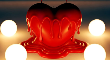 Heart shaped candle in the form of a drop of blood. 3D renderingの素材