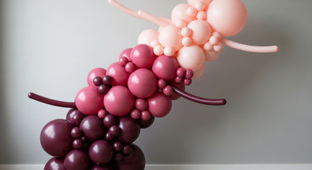 Pink and purple balloons on a white background. Close-up.の素材