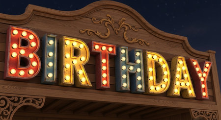 3D Illustration of a vintage neon signboard with the words BRITHDAYの素材