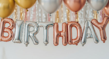 Bridal shower balloons with golden and silver foil letters on white backgroundの素材