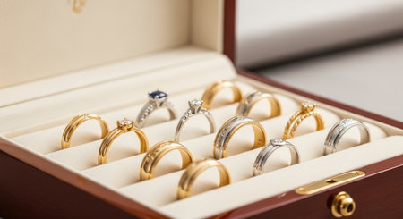 wedding rings in a gift box, close-up shotの素材