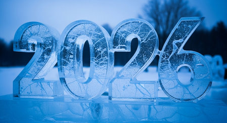 Happy New Year 2016. Ice numbers on a frozen lake in winterの素材