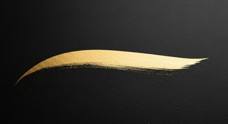 Gold paint stroke on a black background. 3d rendering, 3d illustration.の素材