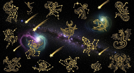 Zodiac signs in starry sky. Astrological horoscope collection.の素材