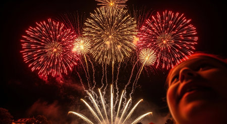 Beautiful firework display for celebration happy new year and merry christmasの素材