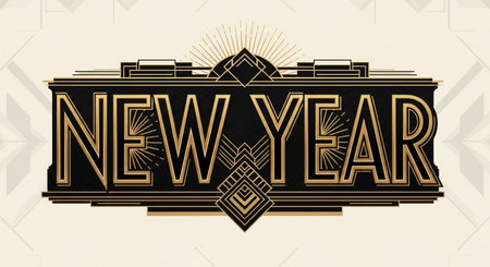 New year lettering in vintage style. Calligraphic inscription.の素材