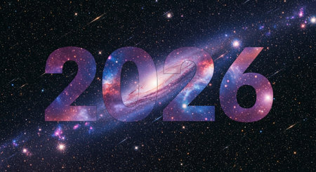 New Year 2016. Abstract background with stars and nebula in space.の素材