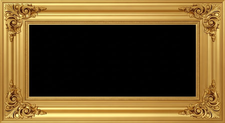 Gold frame on a black background. Decorative elements. Vector illustration.の素材