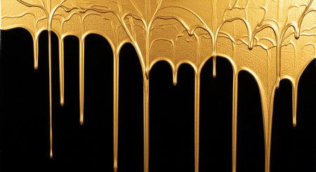 golden paint dripping on black background. creative design. abstract background.の素材
