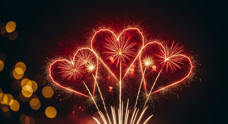 Fireworks in the shape of a heart with bokeh backgroundの素材