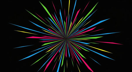 abstract colorful rays on a black background, radial, radiating linesの素材