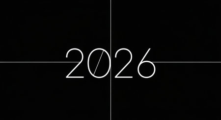 2026 on a black background. Happy New Year. Copy space.の素材