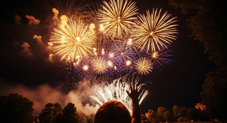 Beautiful colorful firework display for celebration happy new year and merry christmasの素材