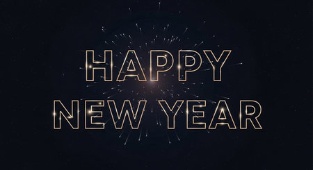 Happy New Year typography text on black background. Vector illustration.の素材