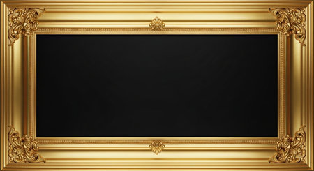 Gold frame on black background. Template for your design. Vector illustrationの素材