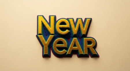 New Year sign on yellow background. 3D illustration. New Year concept.の素材