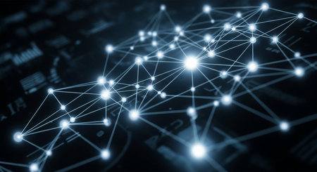 3D rendering of connection lines and dots on dark background. Network conceptの素材