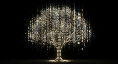 Digital tree made of binary code, 3d render, computer generated imagesの素材