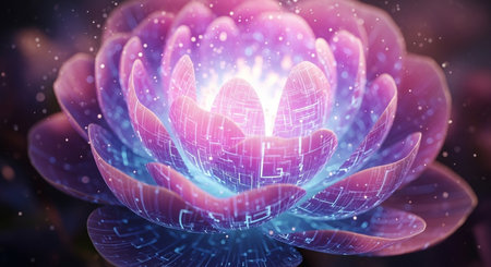 3D rendering of abstract digital fractal. Creative glowing flower.の素材