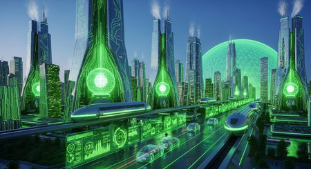 Futuristic city with futuristic technology interface. 3D rendering.の素材