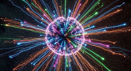 Abstract 3d rendering of chaotic particles in space. Futuristic background.の素材