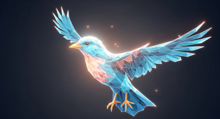 Low poly illustration of a bird on a dark background. Polygonal style.の素材
