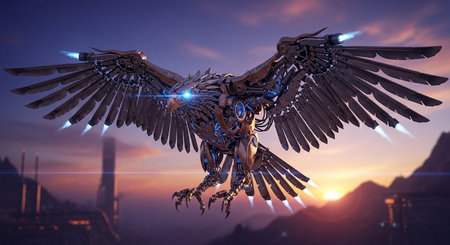 3D rendering of a fantasy alien in the sky with a spaceshipの素材