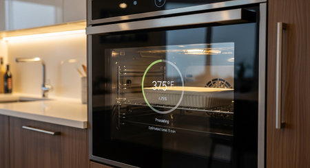 Close-up of a modern oven in the kitchen. Concept of home cooking.の素材