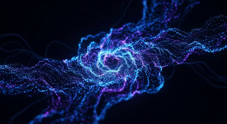 3d rendering of abstract digital particles wave with depth of field and bokeh lightsの素材
