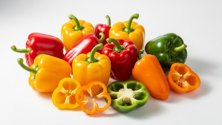 Colorful bell peppers isolated on a white background. Selective focus.の素材