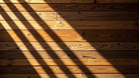 Wooden wall with shadow from the sun on it. Abstract background.の素材