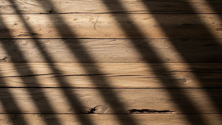 Wooden texture with shadow from the sun. Natural background for design.の素材