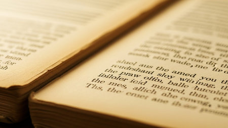 Close-up of an open book. Shallow depth of field.の素材