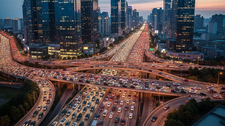 Aerial view of a highway in shanghai china.の素材