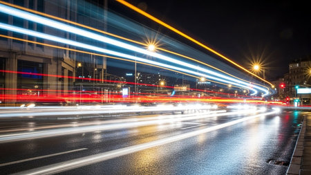 light trails on the modern building background in shanghai china.の素材