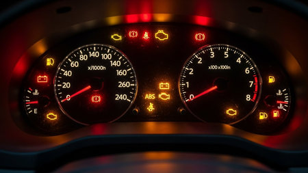 Speedometer of a modern car at night. Close-up.の素材
