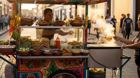 A street vendor sells street food in the center of Lisbon, Portugal.の素材