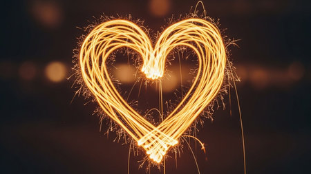 Heart shape with sparklers on black background. Valentine's day conceptの素材