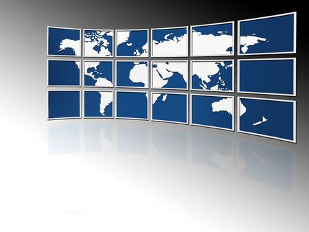 world on tv screensの写真素材